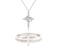 ZCCZJS Collana a Corona Rotante a Croce zircone pavimentazione, Collana a Croce e Anello, Collana a Croce di Diamante in Cristallo,