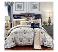 ZCCZJS Coperchio Trapunta da Letto Blu Jacquard Biancheria da Letto Set King/Regina Size Cotone Foglio Piatto Cover del piumone (Colore: a, Dimensione: Regina Americana 6pcs) (Un Super re 4pcs)