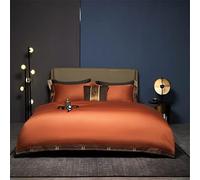 ZCCZJS Coperchio Trapunta per Letto Morbido 600tc Lungo graffio Lungo Cotone Ricamato set4pcs Set da Letto Arancione Fogli (c: a, Colore: Montato, Dimensione: King 220x240cm)
