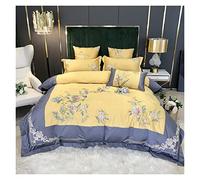 ZCCZJS Copertura Trapunta da Letto Silk Cotone Cinese Stile Cinese Fiori del Ricamo da Letto per Letti per Il Piumino Foglio in Lino Aderente (Colore: Giallo, Taglia: Taglia Queen 4pcs) (Giallo King