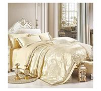 ZCCZJS Copertura Trapunta da Letto Silk Satin Macquapiumino Jacquard Copertura da Letto Queen Regina King Size Camitine Set di Letto/Foglio a Montaggio (Colore: Beige, Dimensione: re 6pcs) (Beige