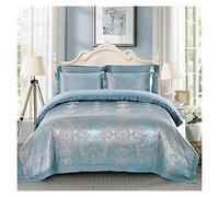 ZCCZJS Copertura Trapunta da Letto Silk Satin Massicuglio Jacquard Coperchio di lettiera della Regina King Size Recamite Set da Letto/Foglio a Montaggio (Blue King 6pcs) (Blue Queen 6pcs)