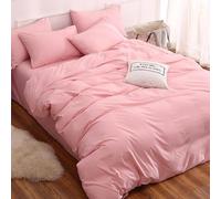ZCCZJS Copertura Trapunta Reversibile a Colore Solido Set da Letto da Letto a 4 Pezzi Focelle con Pioggia di Cotone Lavato