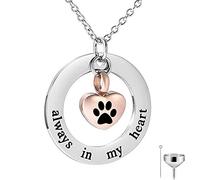 ZCCZJS Gioielli Cremation per Cenere - Sempre nel Mio Cuore - Pet Dog Print Memorial Memorial Necklace Ciondolo (Oro Rosa)