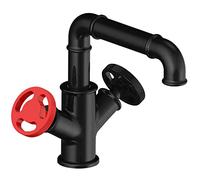 ZCCZJS Industriale Vintage Black Kitcher Mixer Tap Doucet con Doppio volantino a Ruota per Il lavandino per Becco Girevole per Alimentazione ad Acqua Calda e Fredda Design Corto