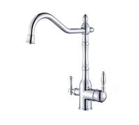 ZCCZJS Lavello Tap Cucina Bagno, Tocca del filtro dell'acqua a 3 vie, a doppia maniglia ottone antico solido, rubinetto cucina classico, beccuccio può girare a 360 gradi, per famiglia, cucina,