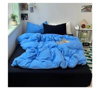ZCCZJS Letto, Set di Copertura del Piumino Reversibile Blu Nero al 100% in Lino in Cotone Lavata con Doppio Set da Letto per Adolescenti a Doppia Regina.