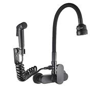 ZCCZJS Monte a Parete Lavello Cucina rubinetti in Ottone e Rubinetto Freddo con Pistola Spray Multifunzione rotabile Cucina Nera