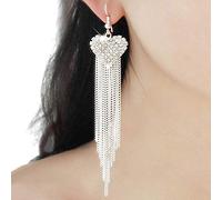 ZCCZJS Orecchini Pendenti lineari con Pendente a Forma di Cuore d'Amore da Donna Elegante con Nappe Lunghe (Argento), Colore: Dorato (Colore : Argento)