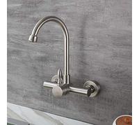 ZCCZJS Rubinetti da Cucina a Monte a Parete, 304 Acciaio Inossidabile, Montato a Parete, Rubinetto da Cucina a Due Maniglie, Rubinetto dell'Acqua Calda, lavandino, lavandino, Balcone, Tubo da