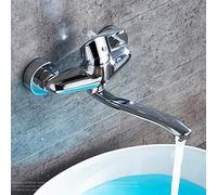 ZCCZJS Rubinetti da Cucina a Monte a Parete, 304 Acciaio Inossidabile, Montato a Parete, Rubinetto da Cucina a Due Maniglie, Rubinetto dell'Acqua Calda, lavandino, lavandino, Balcone, Tubo da