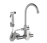 ZCCZJS Rubinetti da Cucina a Parete lavello da Cucina Rubinetto in Acciaio Inossidabile Spazzolato Rubinetto Doppio Foro Girevole con Mixer da Cucina con Pistola Spray-b