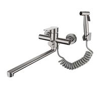 ZCCZJS Rubinetti da Cucina a Parete lavello da Cucina Rubinetto in Acciaio Inossidabile Spazzolato Rubinetto Doppio Foro Girevole con Mixer da Cucina con Pistola Spray-b