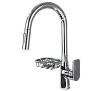 ZCCZJS Rubinetto da cucina con tiro verso il basso, ad arco alto 360 ° girevole tra allungamento del lavello cucina ponte monte a mano singola maniglia cucina con scatola di sapone (grigio)