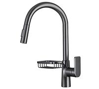 ZCCZJS Rubinetto da cucina con tiro verso il basso, ad arco alto 360 ° girevole tra allungamento del lavello cucina ponte monte a mano singola maniglia cucina con scatola di sapone (grigio)
