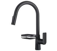 ZCCZJS Rubinetto da cucina con tiro verso il basso, ad arco alto 360 ° girevole tra allungamento del lavello cucina ponte monte a mano singola maniglia cucina con scatola di sapone (grigio)