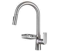 ZCCZJS Rubinetto da cucina con tiro verso il basso, ad arco alto 360 ° girevole tra allungamento del lavello cucina ponte monte a mano singola maniglia cucina con scatola di sapone (grigio)