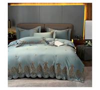 ZCCZJS Set di Biancheria da Letto a Quattro Pezzi Blue Boho Duvet Double Queen King 4pcs Chic Ricamato Ricamato in Cotone Egiziano per lettiera Morbida Coperta di Copertura Foglio di Cuscinetti Letto