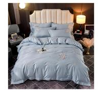 ZCCZJS Set di Biancheria da Letto a Quattro Pezzi Fiori Ricami da Letto da Letto Blu lettiera re Queen Size in Lino Size di Cotone Egiziano Filo di Copertura del piumone Letto a Letto a Quattro Pezzi