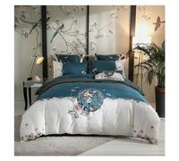 ZCCZJS Set di Biancheria da Letto Ricamato in Stile Cinese 300 TC Copertina Piumino di Uccelli in Cotone Egiziano Set da 4 Pezzi, Set di Biancheria da Letto