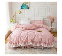 ZCCZJS Set di coperture per Piumini a 4 Pezzi, Gonna a Letto Arruffato in Cotone Solido, lettiera in Stile Fattoria retrò, Adatto per Letti da 1,5/1,8/2,5 m