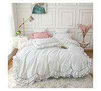 ZCCZJS Set di coperture per Piumini a 4 Pezzi, Gonna a Letto Arruffato in Cotone Solido, lettiera in Stile Fattoria retrò, Adatto per Letti da 1,5/1,8/2,5 m