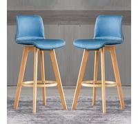 ZCEDZYSW Set di 2 moderni sgabelli da bar in ecopelle blu con gambe girevoli regolabili eleganti in legno, perfetti per la cucina (blu, altezza: 71 cm)