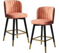 ZCEDZYSW Set di 2 sgabelli da bar con schienale alto, con poggiapiedi, in velluto, per pub, cucina, bancone, reception (arancione, 55 cm)