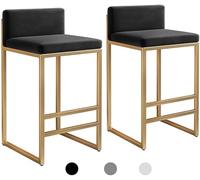 ZCEDZYSW Set di 2 sgabelli da bar da 76,2 cm, sedie da cucina con poggiapiedi, schienale spesso imbottito, resistenti (nero, struttura dorata)