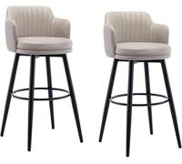 ZCEDZYSW Set di 2 sgabelli da bar girevoli, altezza del bancone, con braccioli, seduta imbottita in pelle, base con pedali cromati, antiscivolo (grigio, 65 cm)