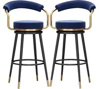ZCEDZYSW Set di 2 sgabelli da bar girevoli con seduta imbottita in velluto, schienale, per colazione, bar, casa, cucina, isola, sgabelli da bar (blu, 75 cm)