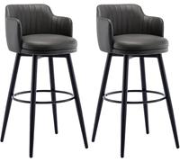 ZCEDZYSW Set di 2 sgabelli da bar girevoli da bancone, altezza da bancone, in finta pelle sintetica con schienale, per cucina (grigio, 65 cm)