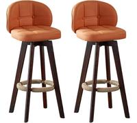 ZCEDZYSW Set di 2 sgabelli da bar girevoli da bancone, sedie da fattoria con schienale e gambe in legno, alti in ecopelle per cucina (arancione, altezza seduta 73 cm)