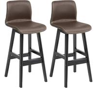 ZCEDZYSW Set di 2 sgabelli da bar in ecopelle con schienale e gambe in legno nero, altezza del bancone, per pub e caffè (marrone, altezza: 62 cm)