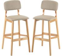 ZCEDZYSW Set di 2 sgabelli da bar in legno industriale con schienale alto e rivestimento in lino, altezza senza braccioli (B, altezza seduta 61 cm)