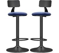 ZCEDZYSW Set di 2 sgabelli da bar in velluto, con schienale basso, girevoli a sollevamento manuale, poggiapiedi in metallo, sgabelli da pranzo con schienale basso, per cucina a isola, colazione (blu