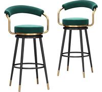 ZCEDZYSW Set di 2 sgabelli da bar in velluto da banco, altezza 65 cm, girevoli a 360°, sgabelli da bar con schienale e gambe in metallo, sedie imbottite, per casa/cucina, isola ristorante (verde, 65