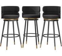 ZCEDZYSW Set di 3 sgabelli da bar, carico massimo 150 kg, moderni sgabelli da bar imbottiti in velluto con schienale, poggiapiedi in metallo (nero, 65 cm)