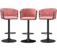 ZCEDZYSW Set di 3 sgabelli da bar girevoli e regolabili, moderni, in velluto, con schienale e braccioli, per cucina (rosa)