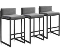 ZCEDZYSW Set di 3 sgabelli da bar in velluto per cucina, moderni, con schienale e struttura in metallo nero, 136 kg (grigio, 65 cm)