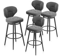 ZCEDZYSW Set di 4 sgabelli da bar girevoli in velluto, sedie da pranzo con schienale e poggiapiedi nero (4 pezzi, 65 cm)