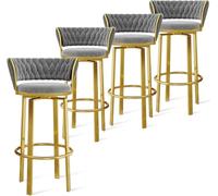 ZCEDZYSW Set di sgabelli da bar girevoli a 360°, altezza 1/2/3/4, sgabelli da bar in velluto con schienale in tessuto e poggiapiedi oro/nero, sedie da pranzo per cucina e pub, gambe oro bianco, 2