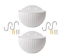 Zceplem 2 Pezzi Vaso da Fiori da Appendere A Parete, Vasi per Piante da Esterno, Vaso da Fiori A Semicerchio da Parete in Rattan Imitato, Portapiante Gancio per Balcone Recinto Fioriere A Muro