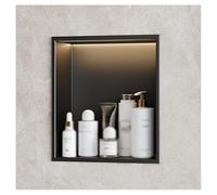 ZCFLWR Nicchia da Parete in Acciaio Inossidabile, nicchia da Doccia incassata con Luce a LED, mensola Organizer Impermeabile per riporre Oggetti in Bagno, Senza Bisogno di Piastrelle (Nero, 32x32x