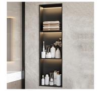 ZCFLWR Nicchia da Parete in Acciaio Inossidabile, nicchia da Doccia incassata con Luce a LED, mensola Organizer Impermeabile per riporre Oggetti in Bagno, Senza Bisogno di Piastrelle (Nero, 90x28x