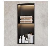 ZCFLWR Nicchia da Parete in Acciaio Inossidabile, nicchia da Doccia incassata con Luce a LED, mensola Organizer Impermeabile per riporre Oggetti in Bagno, Senza Bisogno di Piastrelle (Nero, 70x28x