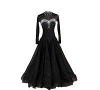ZCFXIFGF Hollow Ballroom Competition Dance Dresses Bead Valzer Sala da ballo Tango Valzer Standard Liscio Abito da ballo, Nero , M