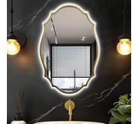 ZCFXIFGF Specchio LED Specchio da Bagno Francese Specchio da Parete Barocco dimmerabile a 3 Colori Specchio da toeletta Irregolare Specchio Decorativo Antico Dorato con Interruttore Touch (Oro Antic