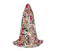 Zcmkjlg Animal Tiger Leopard Print Rose Flower Masquerade Ball Outfit Capo con cappuccio per adolescenti strega vampiro mago Halloween festa Cosplay