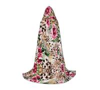 Zcmkjlg Animal Tiger Leopard Print Rose Flower Masquerade Ball Outfit Capo con cappuccio per adolescenti strega vampiro mago Halloween festa Cosplay